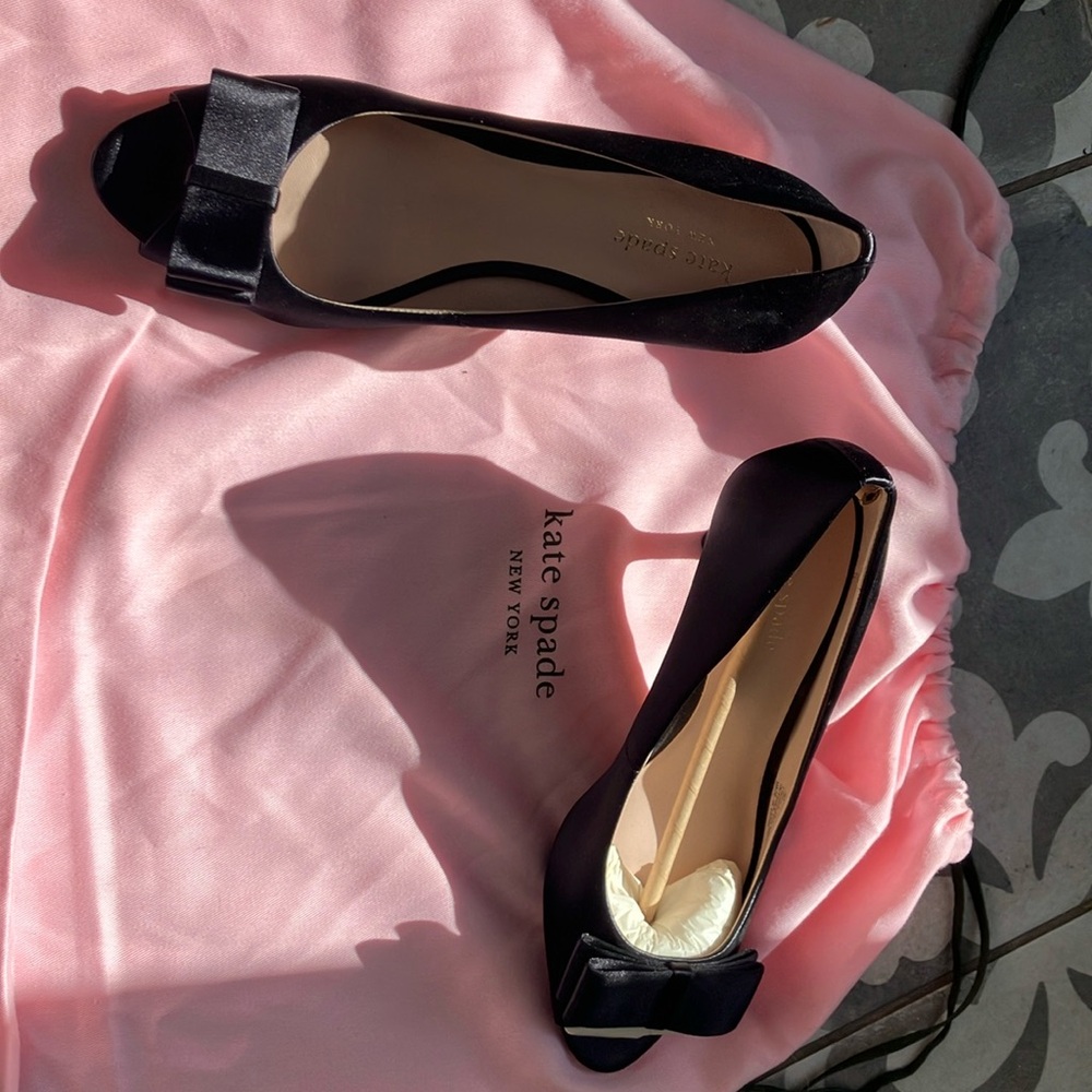 Never worn Kate Spade black satin heels